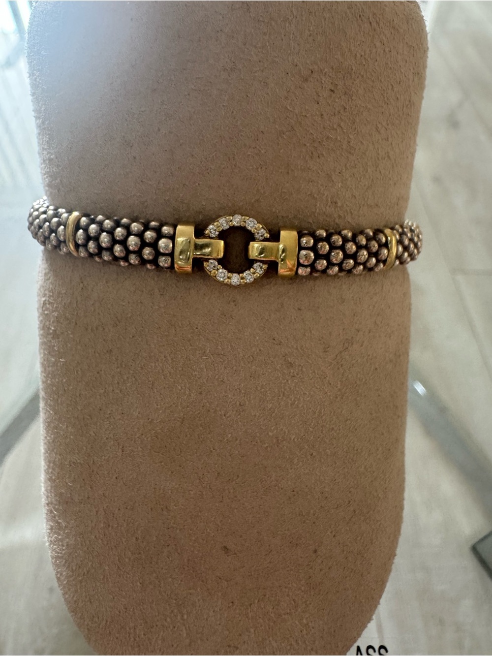 LAGOS Two-Tone Gold Beaded Bracelet with Pave Circle Clasp